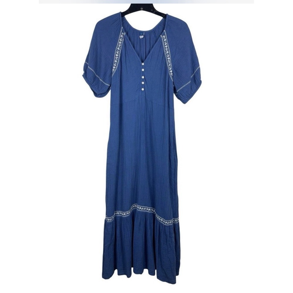 Old Navy Blue Midi Boho Dress‎ embroidered Cotton Prarie M